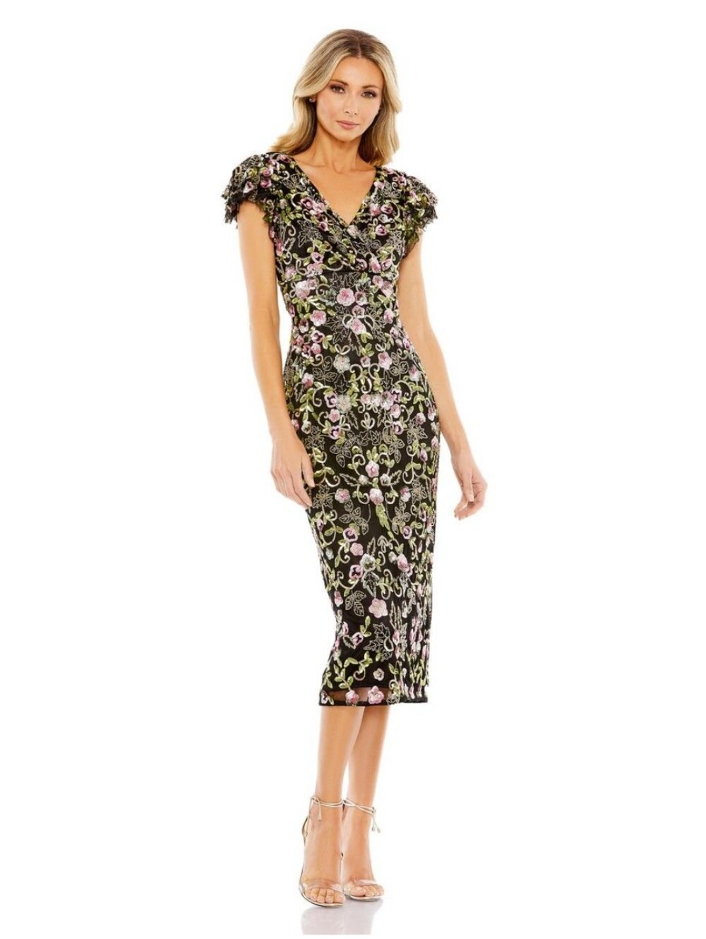 Mac Duggal
Floral Embellished Flutter Cap Sleeve Dress.